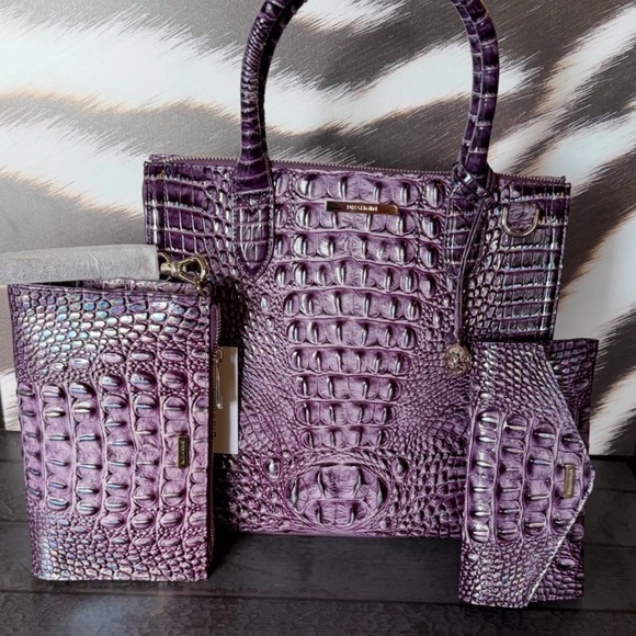 RARE 💜 NWT BRAHMIN Purple passion Caroline With wallet And Daisy GORGEOUS SET! - Picture 1 of 12